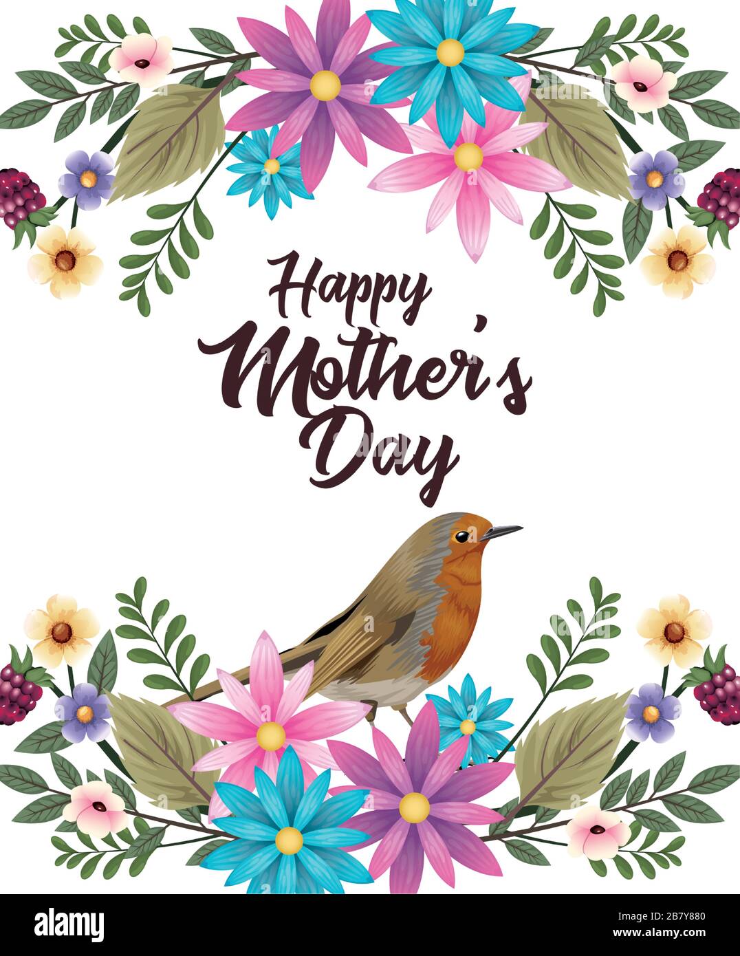 happy mothers day card with flowers and bird Stock Vector Image & Art