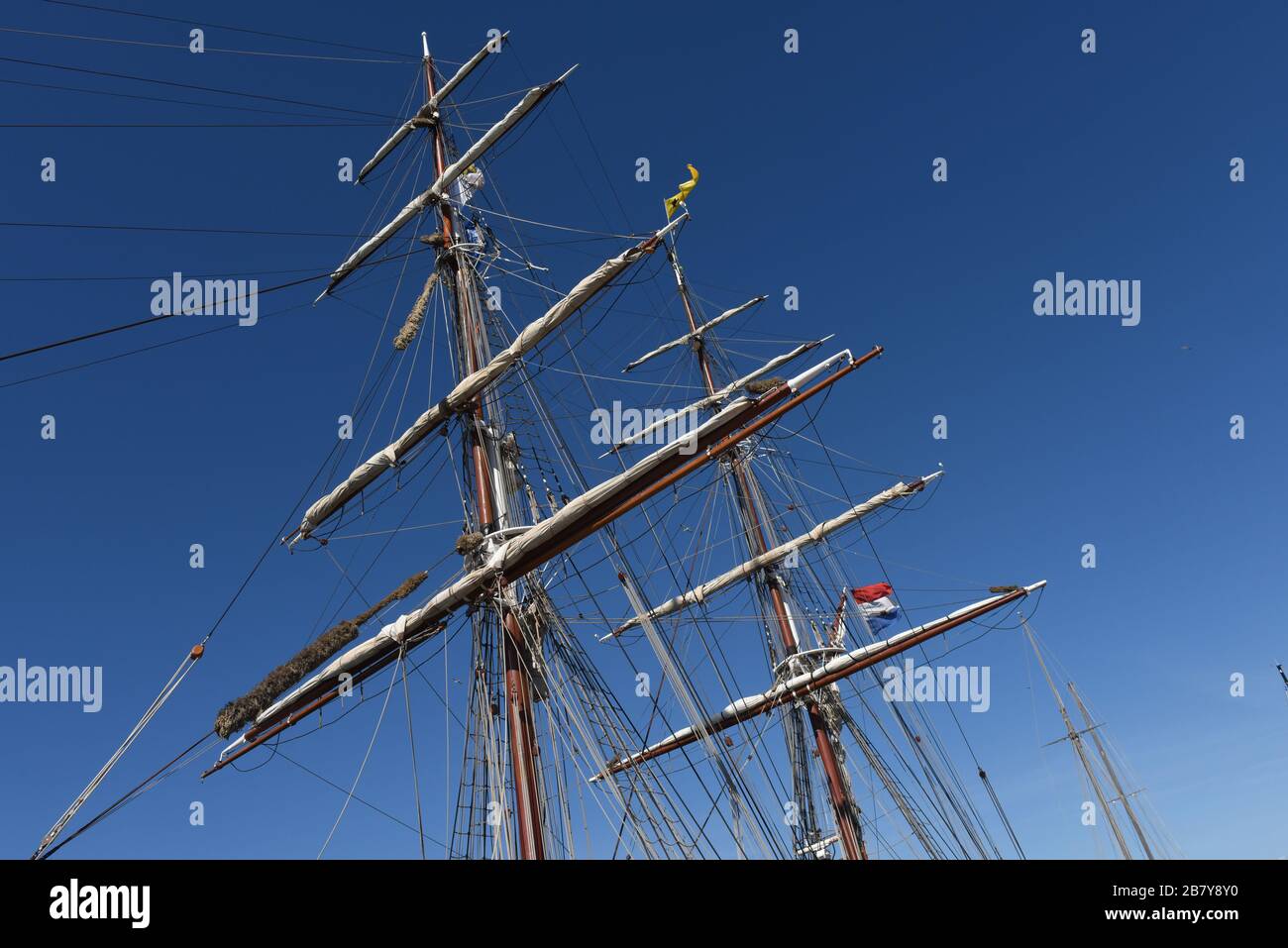 The Morgenster tall ship yacht moored at Center Nautique - French sailing school in Cap d'Agde, France Stock Photo