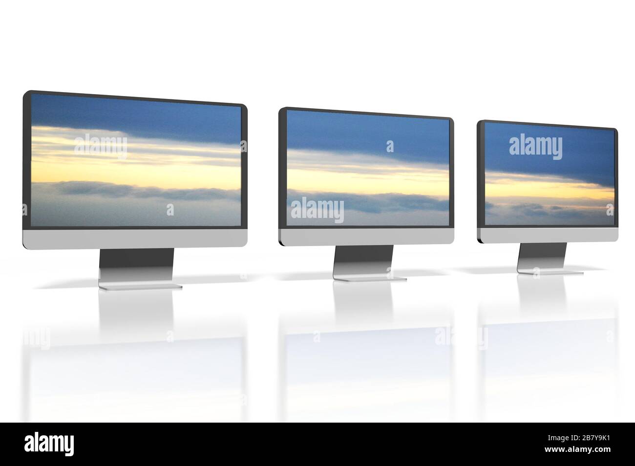 3D monitors illustration, sky on screens Stock Photo
