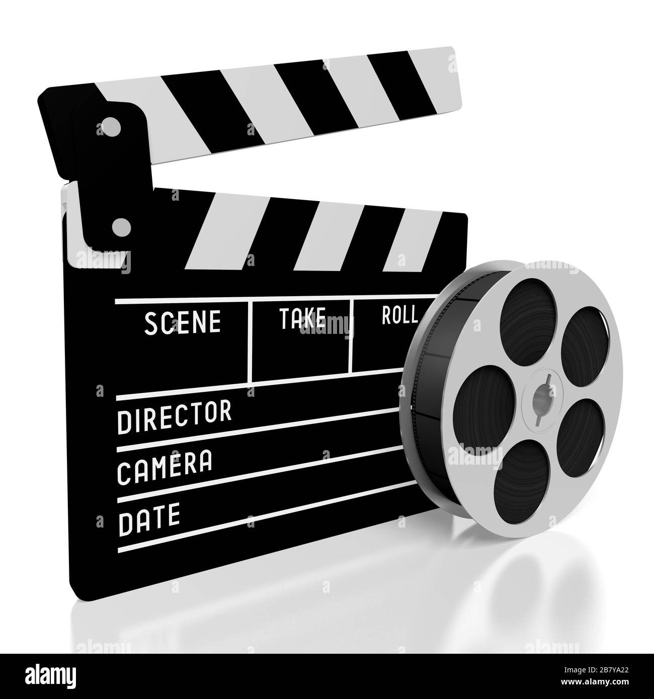3D clapperboard, film reel - movies concept Stock Photo - Alamy