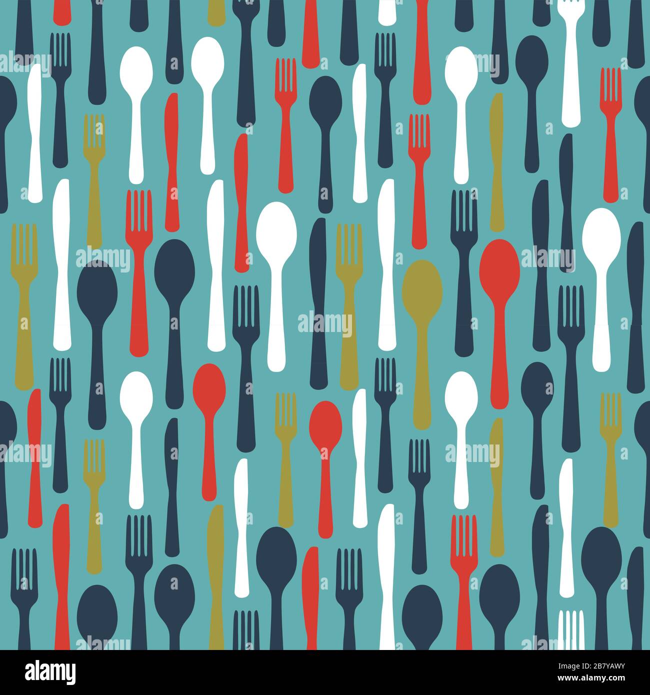 Abstract Seamless Pattern with tableware forks spoons and knives. Vector Illustration Stock Vector