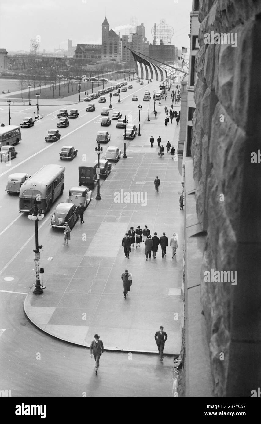 High Angle View of Michigan Avenue, Chicago, Illinois, USA,  John Vachon for U.S. Farm Security Administration, October 1940 Stock Photo