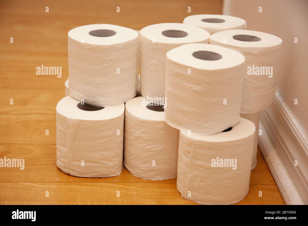 multiple rolls of toilet paper at home ready for use Stock Photo