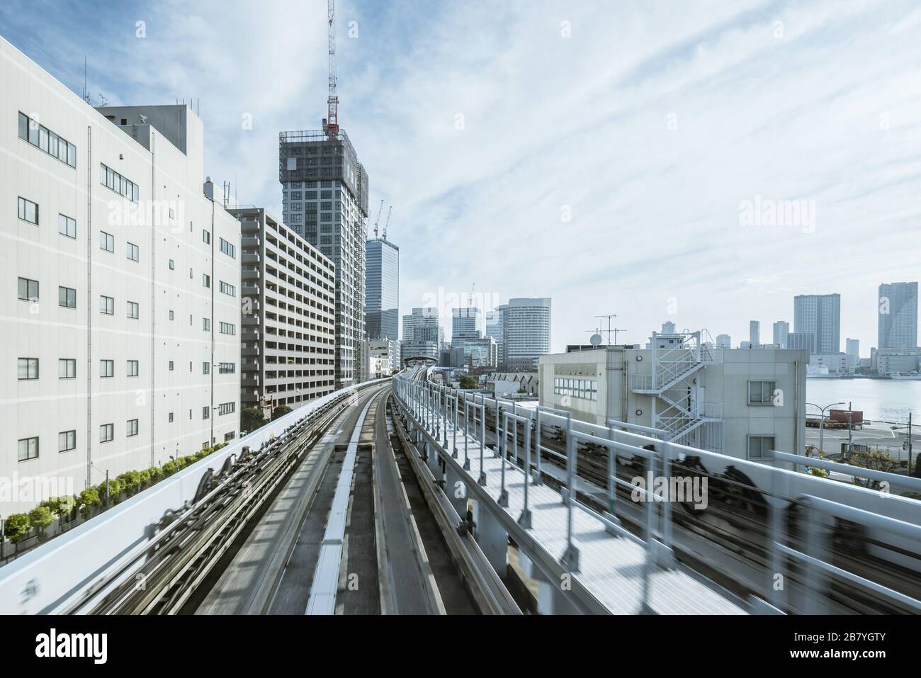 Cityscape from monorail sky train in Tokyo Stock Photo