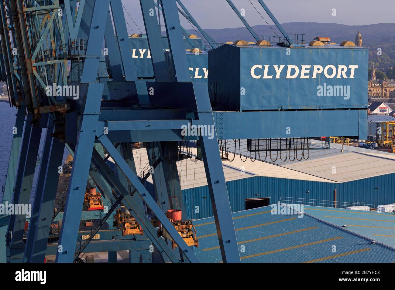 Cranes in Clydeport, Greenock, Inverclyde, Scotland, United Kingdom Stock Photo