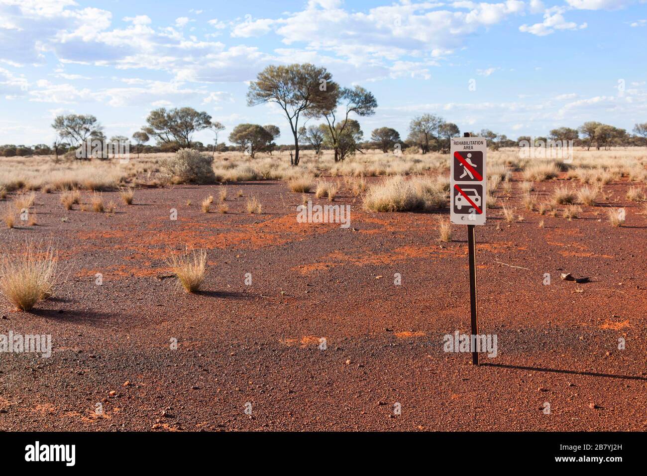 Rehabilitation sign in Australian outback , Central Midlands Western Australia Stock Photo