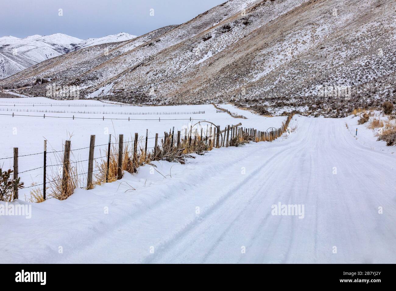 Fence on farm during winter Stock Photo - Alamy