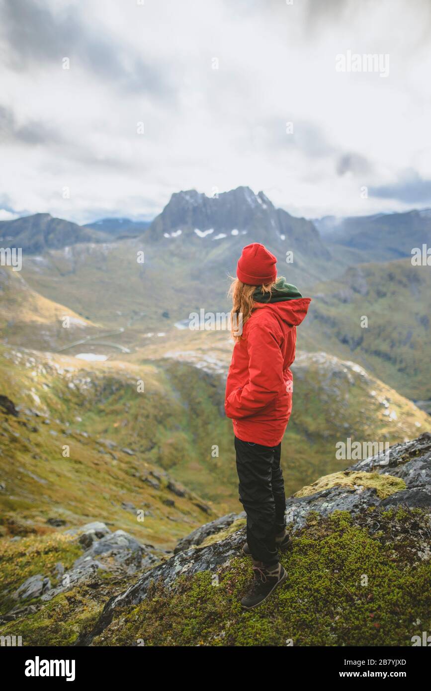Woman hiking in red jacket hi-res stock photography and images - Alamy