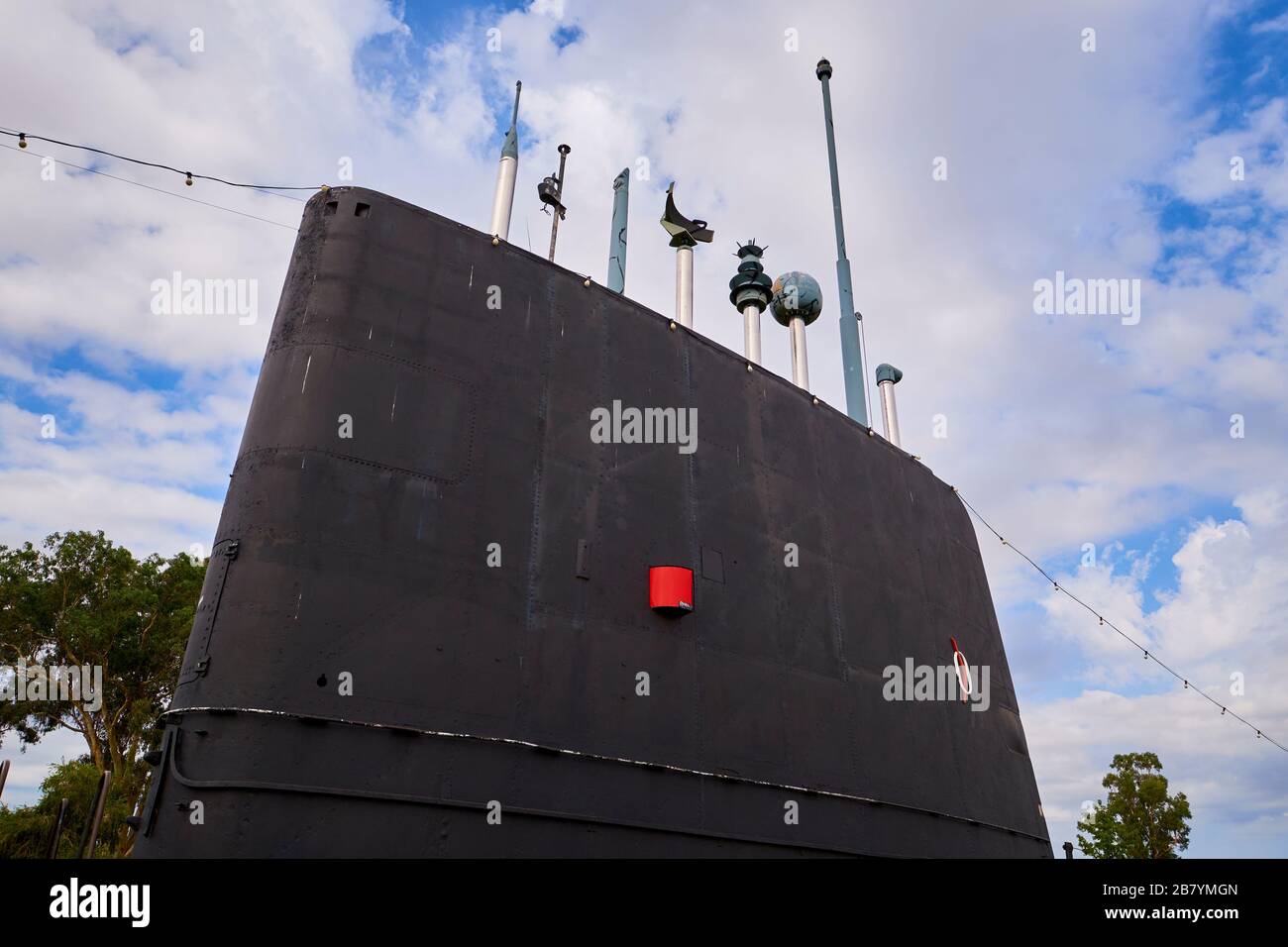 Conning tower and periscope of the actual HMAS Otway submarine, half buried. At the Commander Holbrook park in Hollbrook, NSW, Australia. Stock Photo