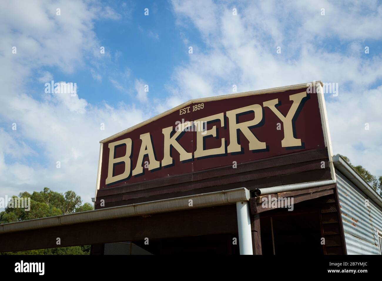 Front bakery sign of an old, one room store. At the Woolpack Museum in Holbrook, Australia. Stock Photo