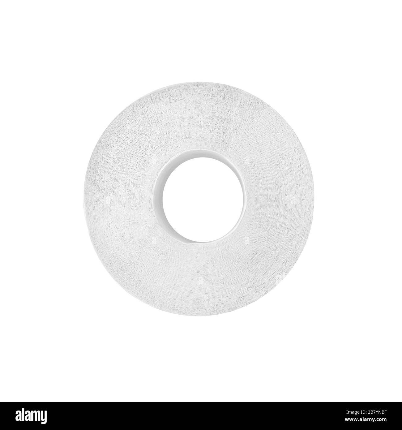 White toilet paper on white background isolated close up, one circle soft bog roll top view, paper tissues, design element, hygiene accessory Stock Photo