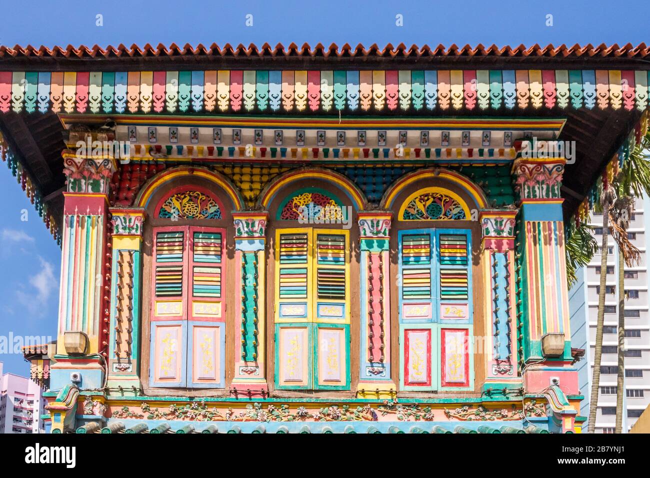 Colourful painted architecture in Little India, Singapore Stock Photo