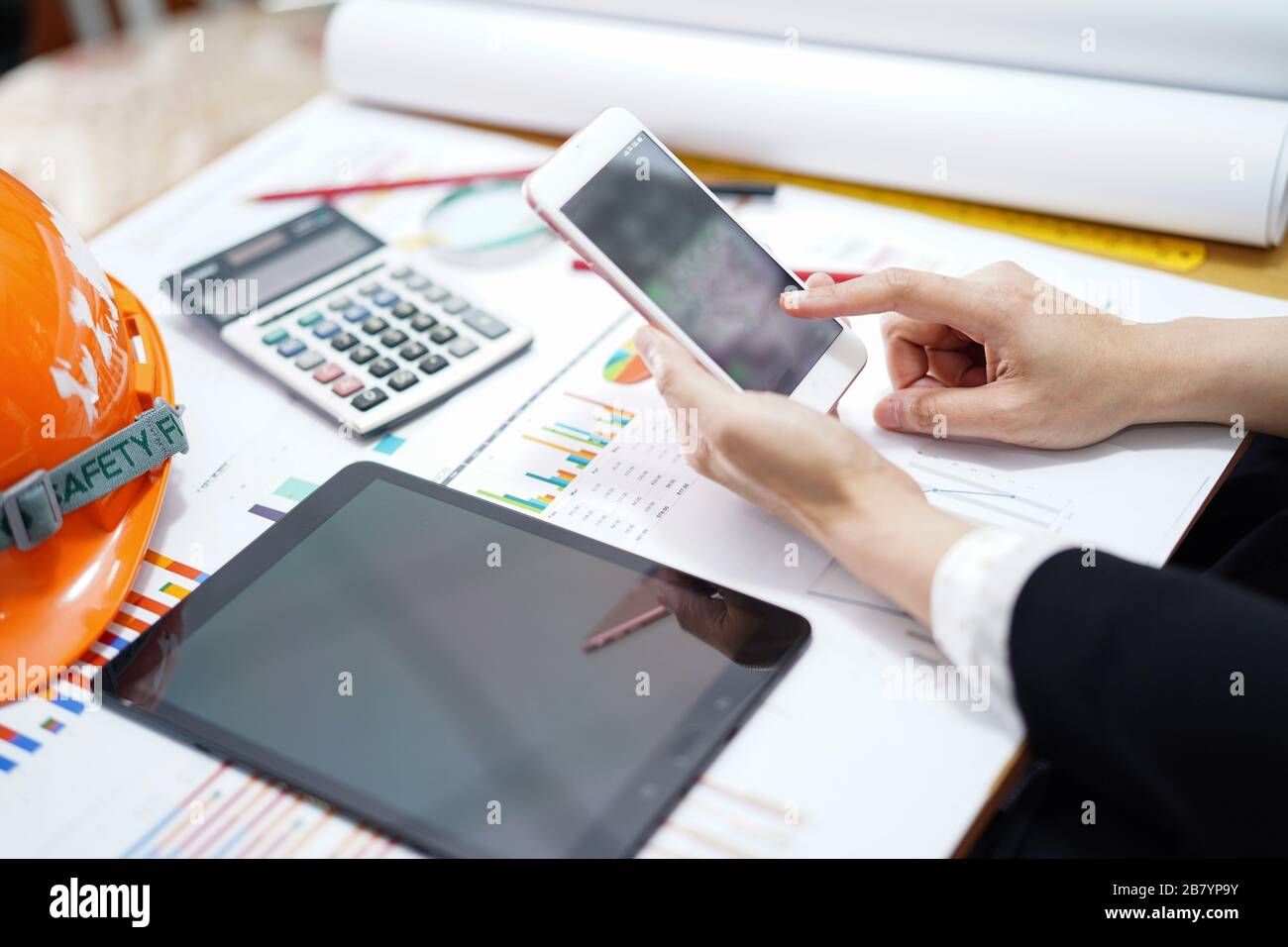 Accountant working project accounting with graph in modern office Stock ...