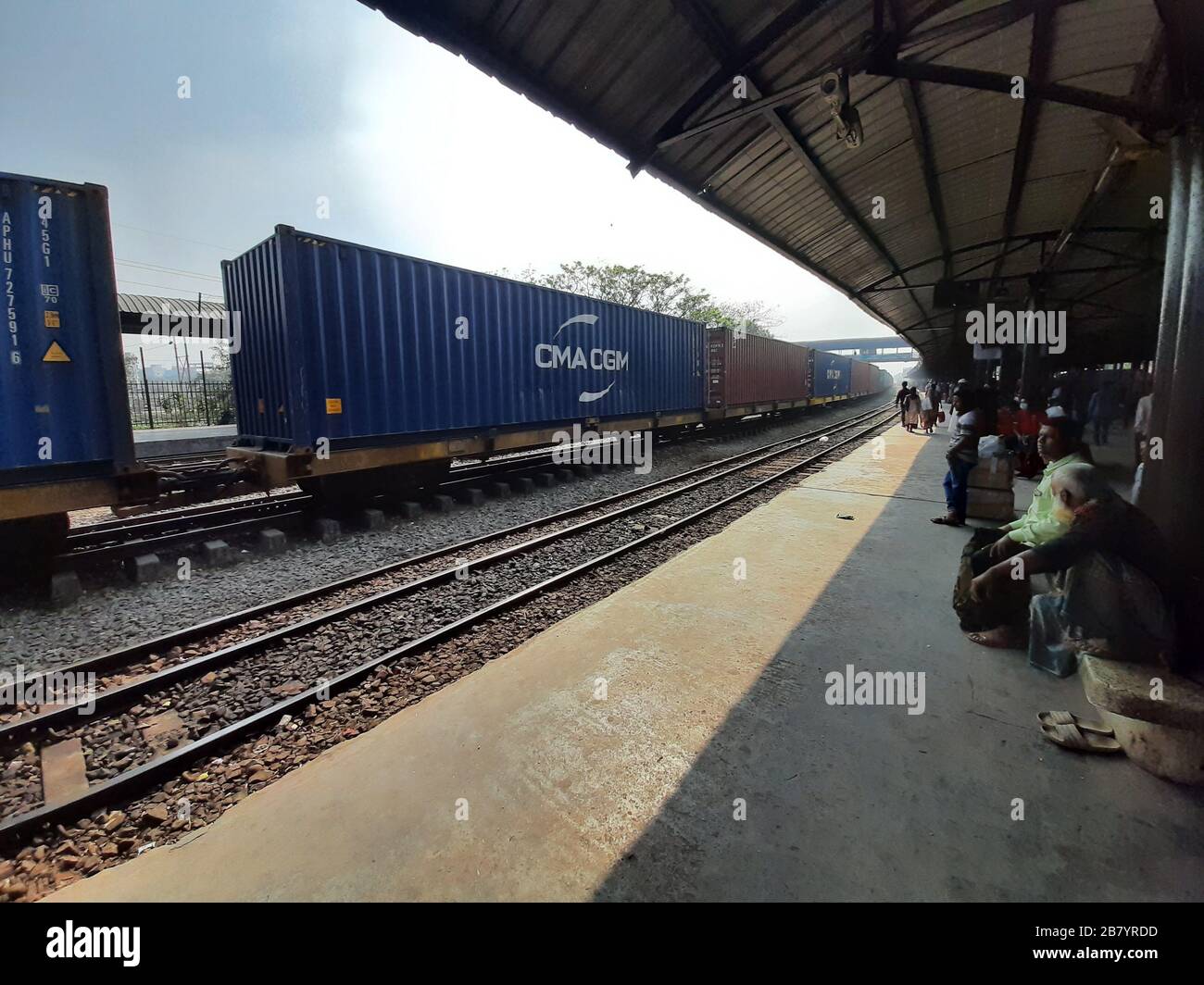 Shipping containers on container train in Dhaka, Bangladesh. The
