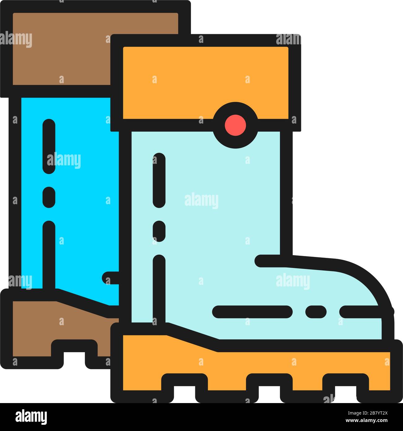 Rubber boots, gumboots, footwear flat color line icon. Stock Vector