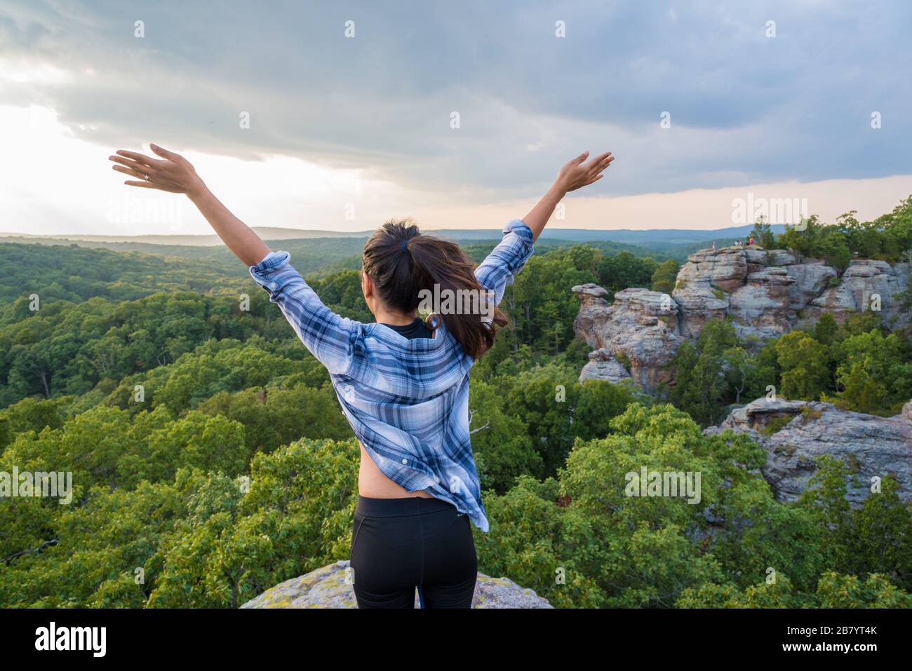 Woman enjoying the beautiful view of the Garden of Gods at Shawnee National Forest Illinois USA Stock Photo