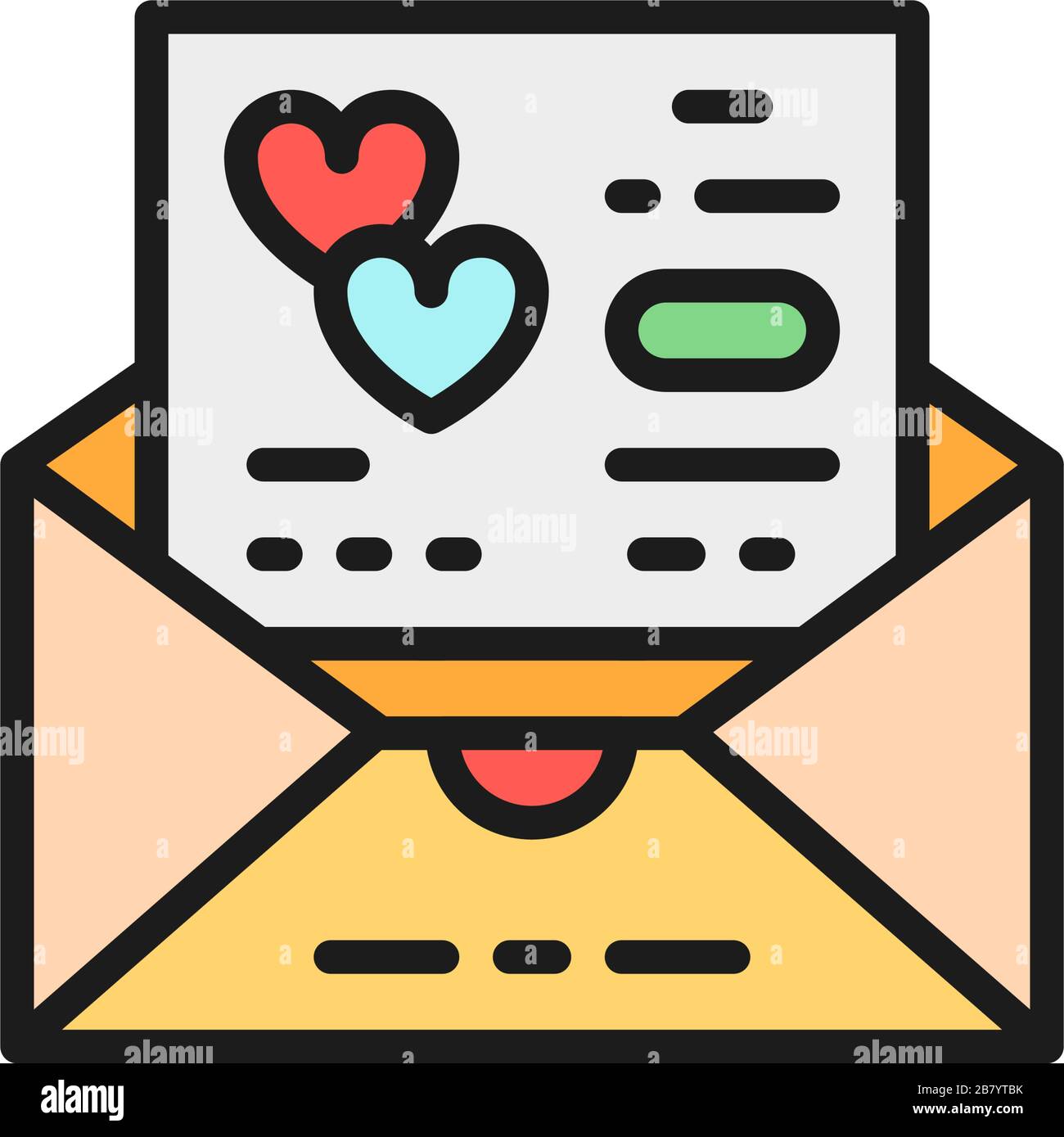 Wedding invitation, love card, envelope flat color line icon. Stock Vector
