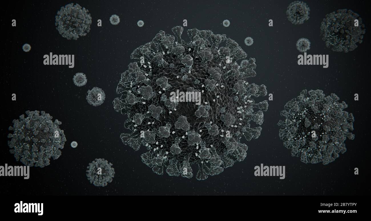 COVID-19 Corona Influenza Virus Molecule - Microscopic Closeup Concept of Coronavirus Pandemic - 3D Illustration Stock Photo