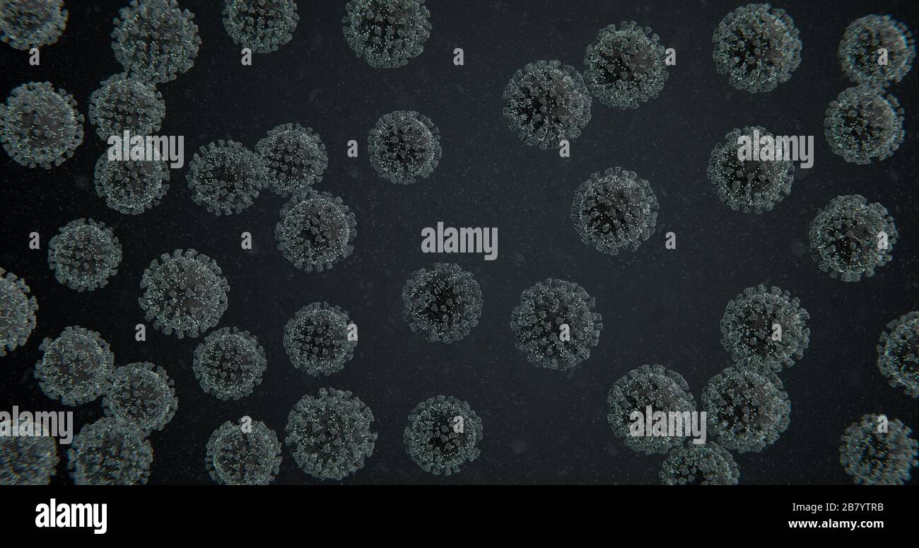 Microscopic Concept of COVID-19 Corona Influenza Virus Pathogen Molecules - Coronavirus nCOV Pandemic -3D Illustration Stock Photo