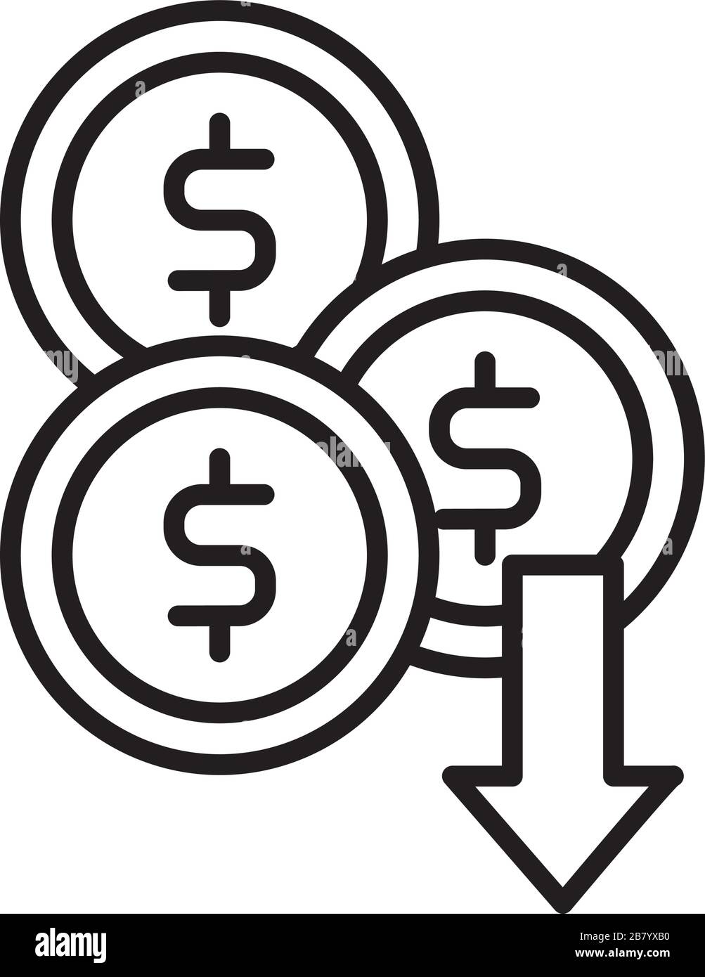 coins money dollar with arrow down line style Stock Vector Image & Art ...