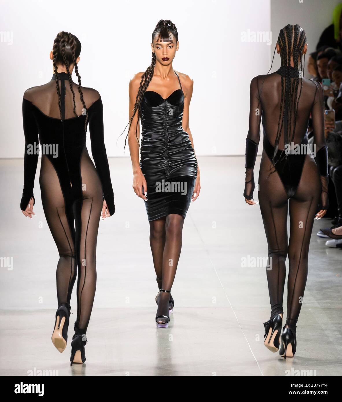 New York, New York - Feb. 08, 2020: Nour Garay walks the runway at LaQuan Smith Fall Winter 2020 Fashion Show Stock Photo