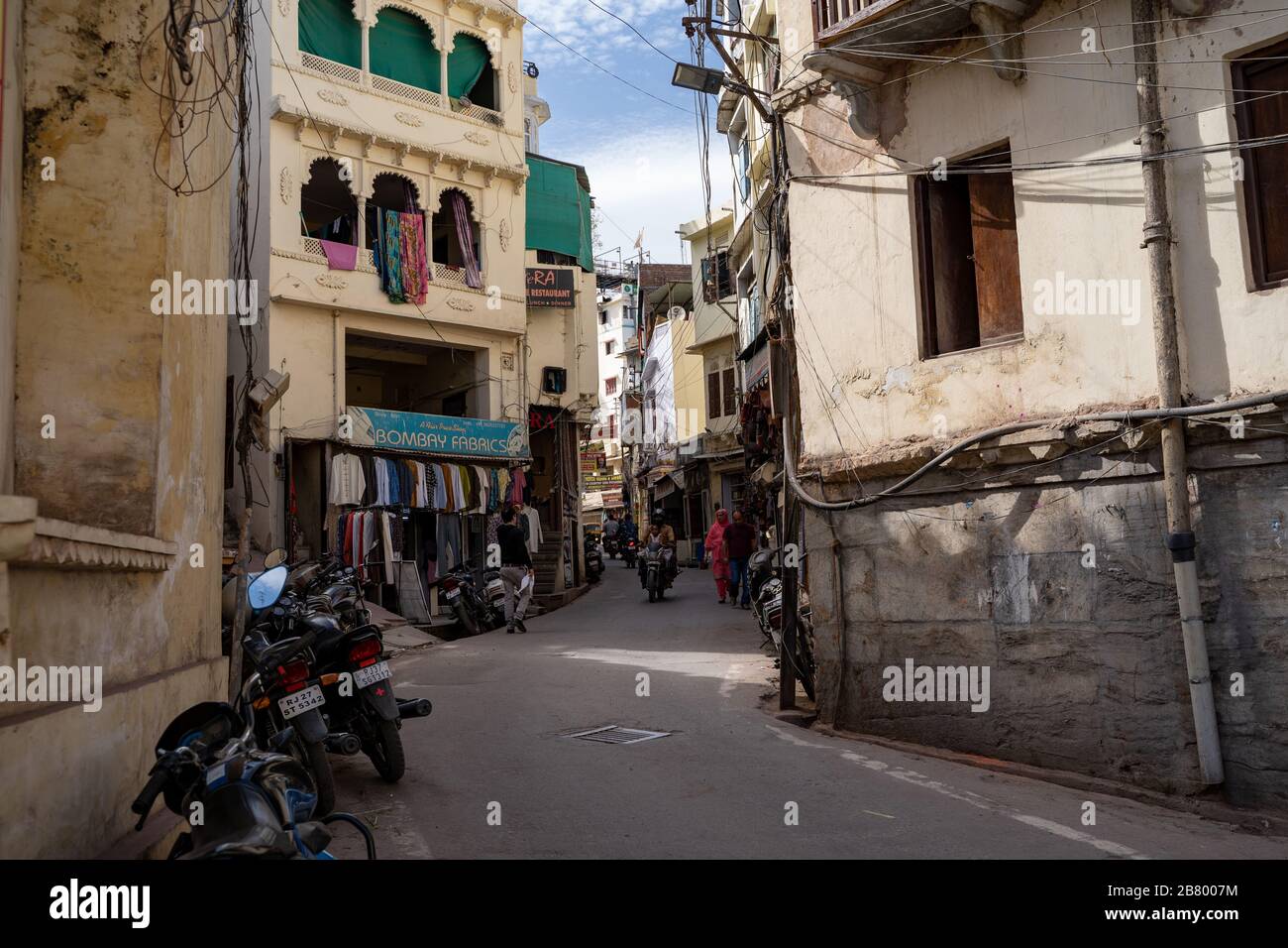 Udaipur, India March 14, 2020 Narrow streets of Udaipur, with lots