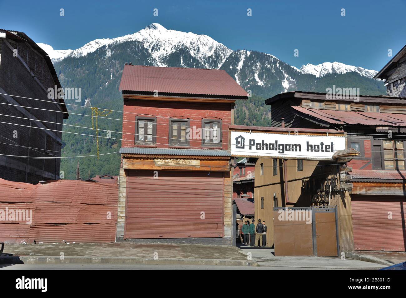 Pahalgam Hotel entrance gate, Pahalgam, Kashmir, Jammu and Kashmir, India, Asia Stock Photo