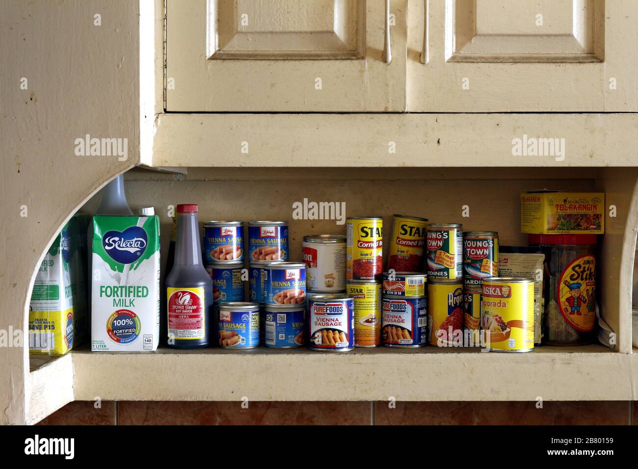 Antipolo City, Philippines March 18, 2020 Assorted canned goods on a