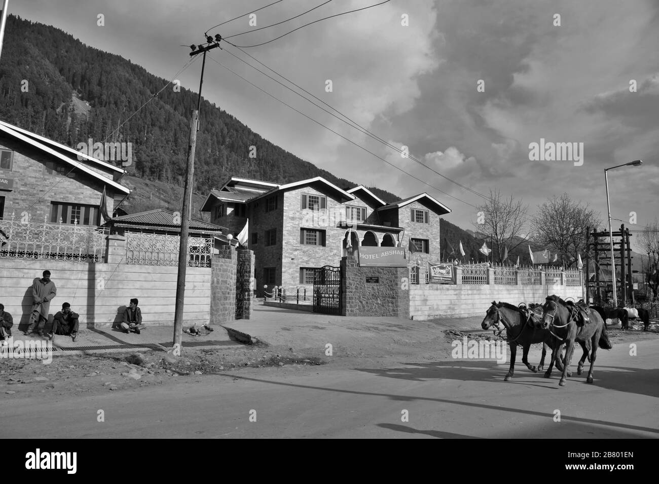 Hotel Abshar entrance, Pahalgam, Kashmir, Jammu and Kashmir, India, Asia Stock Photo