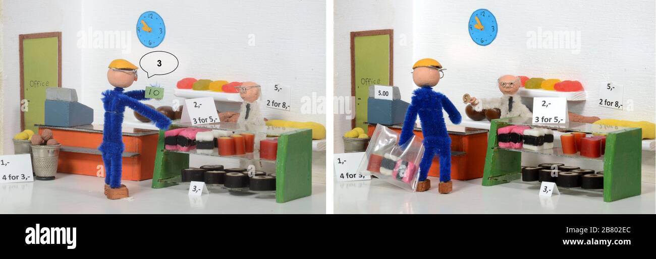 Split screen model setup situation that illustrates how a customer buys