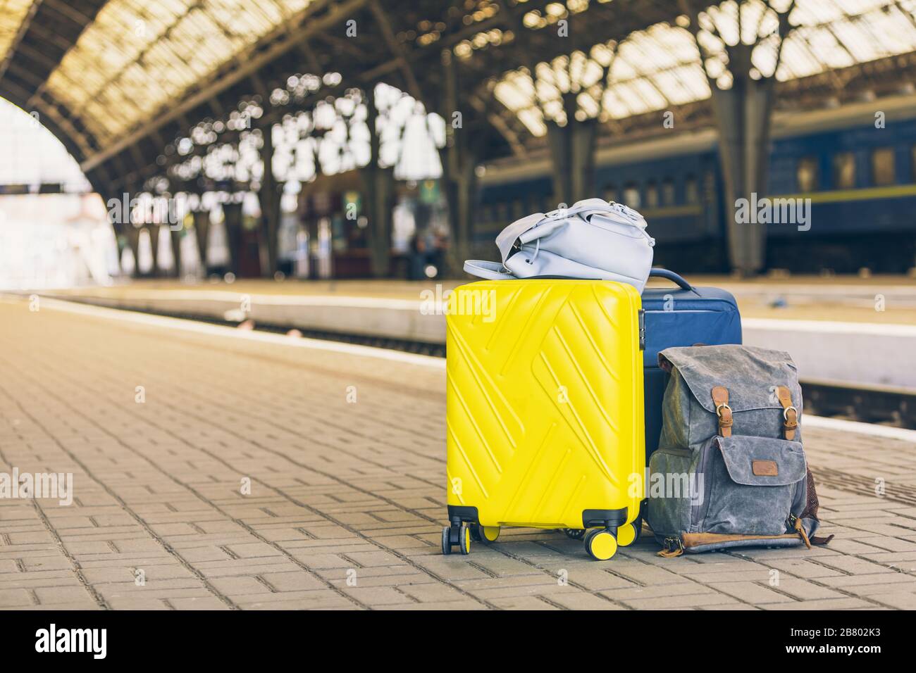 view of bags and suitcases at railway station platform Stock Photo Alamy