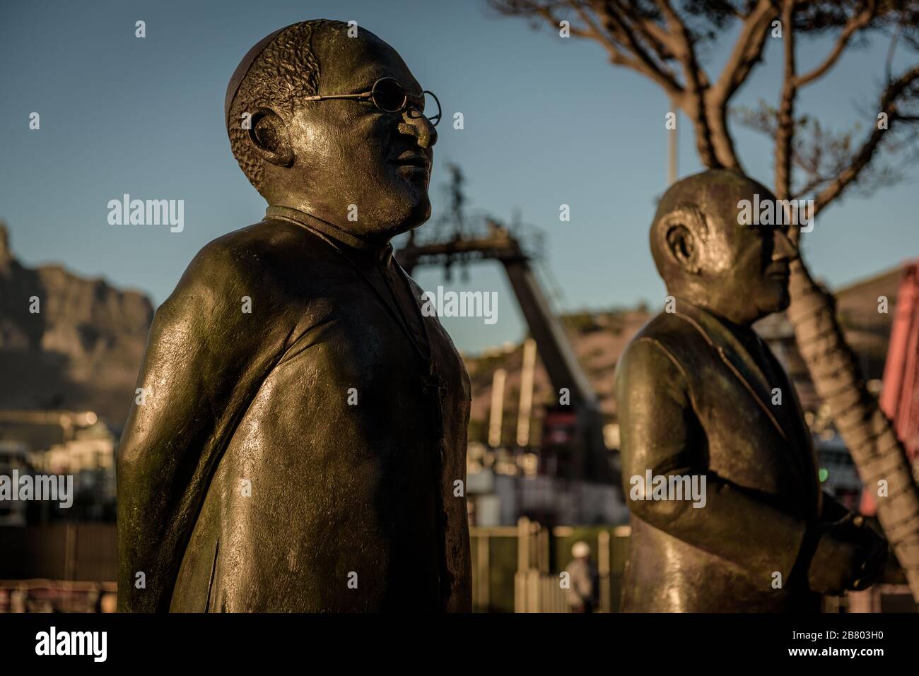Cape Town sculptures in recognition of the Nobel Peace Prize laureates Archbishop Desmond Tutu and former South African president FW de Klerk Stock Photo