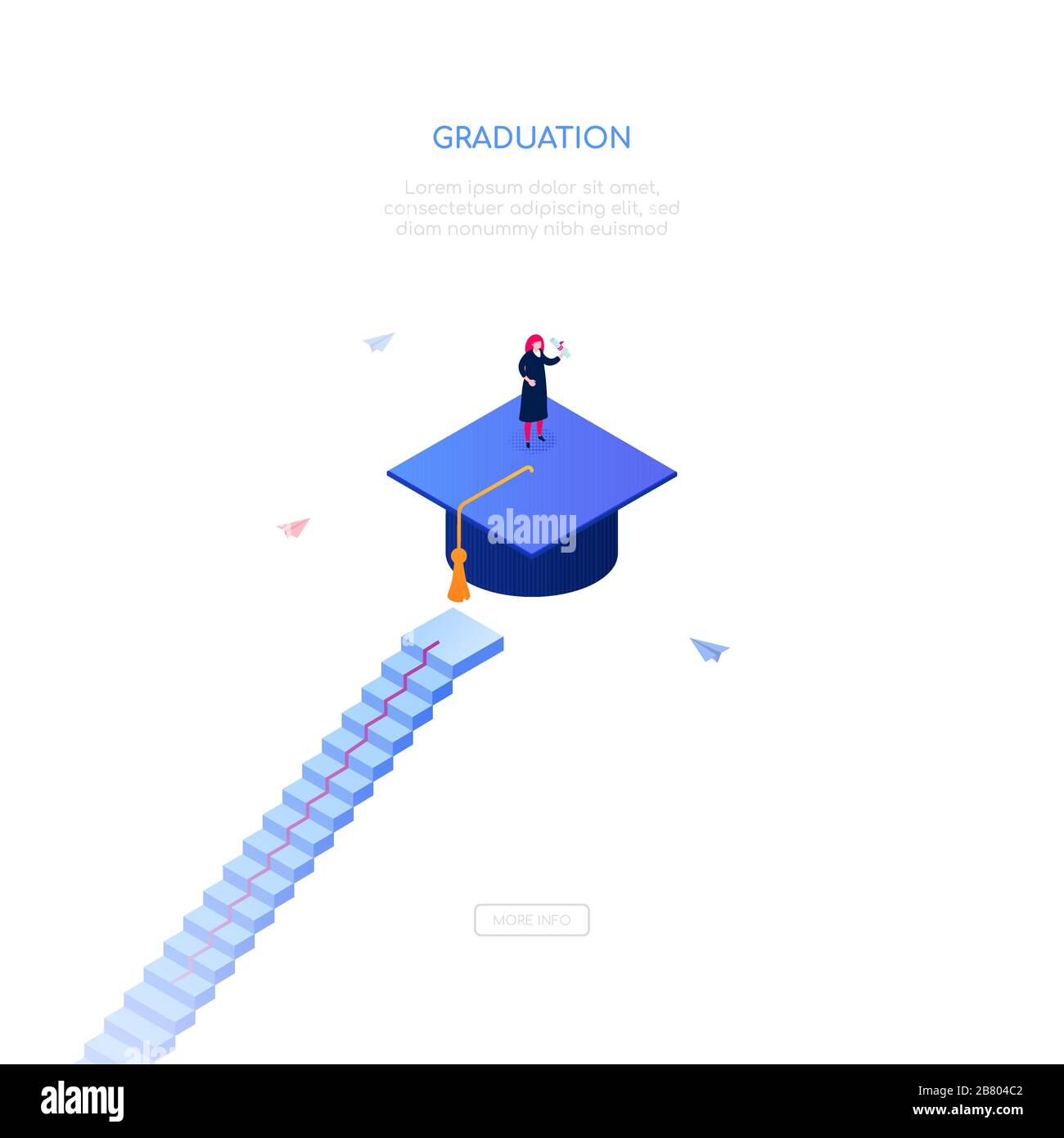 Graduation concept - modern isometric vector web banner Stock Vector