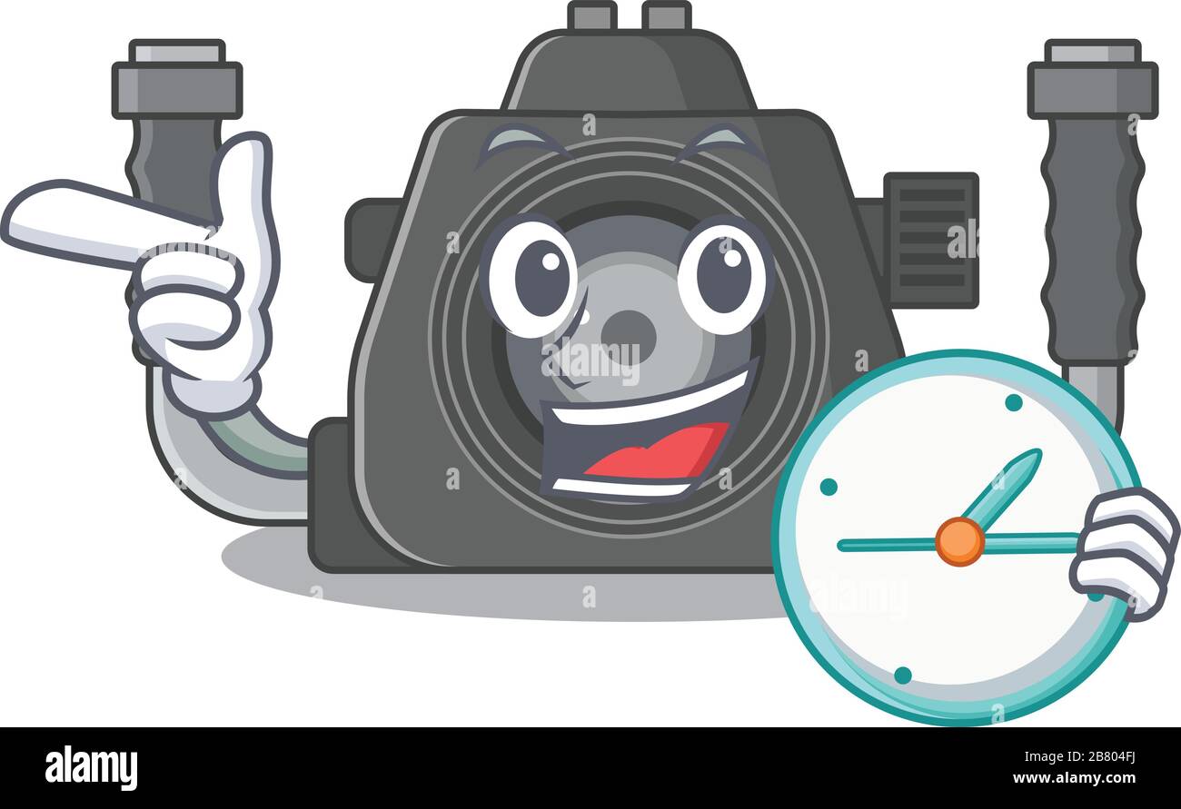 Cheerful underwater camera cartoon character style with clock Stock ...