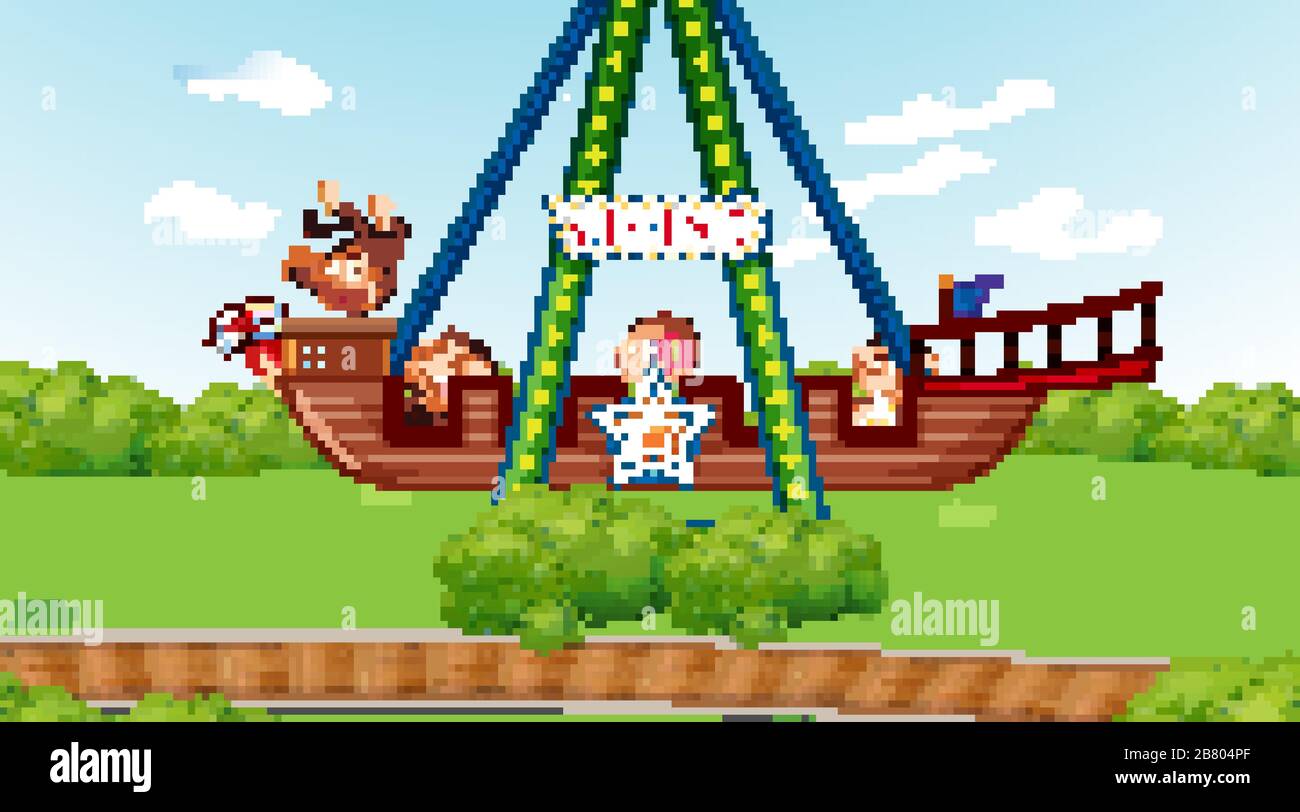 Happy monkeys riding on viking ship in the park illustration Stock ...