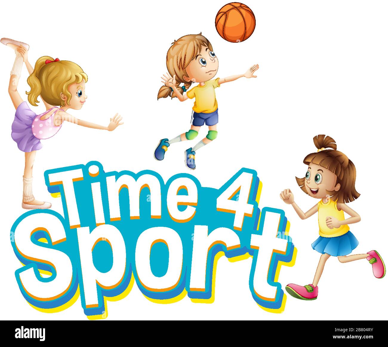 Font design for word time for sport with girls doing different sports illustration Stock Vector