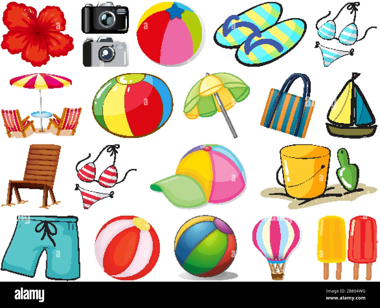 Large set of different summer objects on white background illustration ...