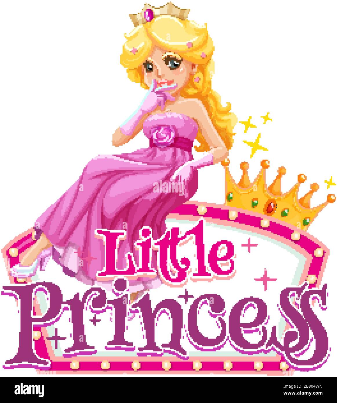 Font design for word little princess with cute princees in pink