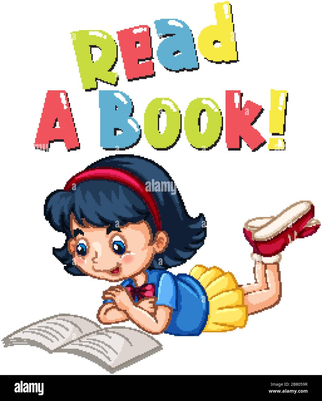Font design for word read a book with girl reading illustration Stock ...