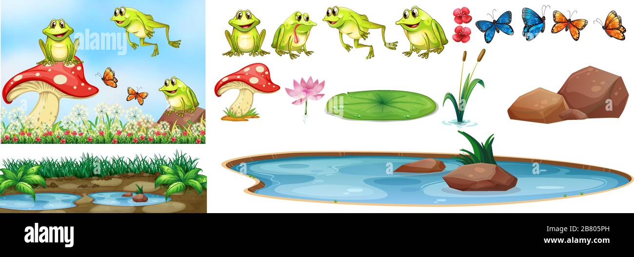 Background scene with happy frogs in the pond illustration Stock Vector ...
