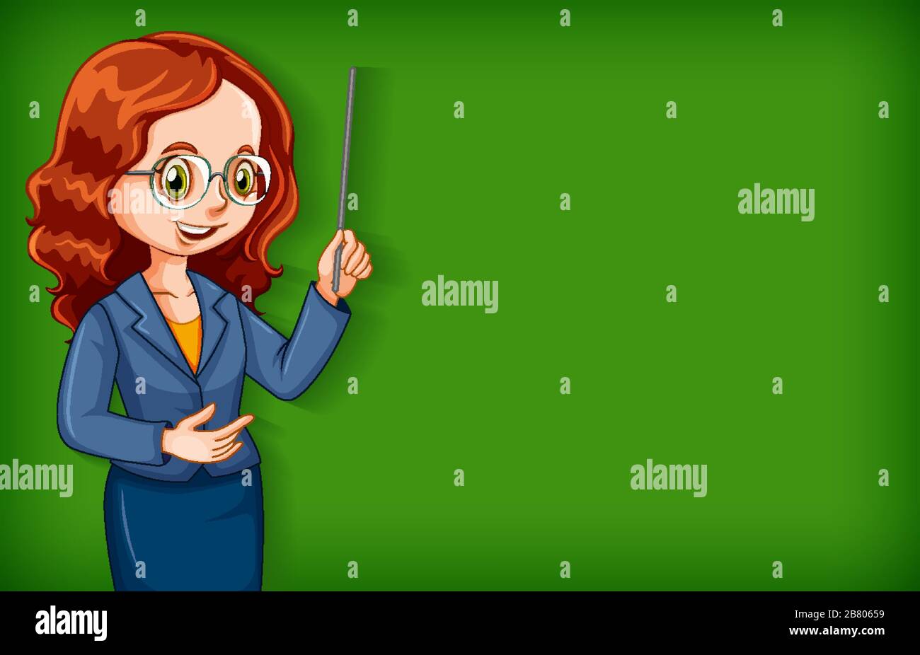 Plain background with female teacher with stick illustration Stock ...