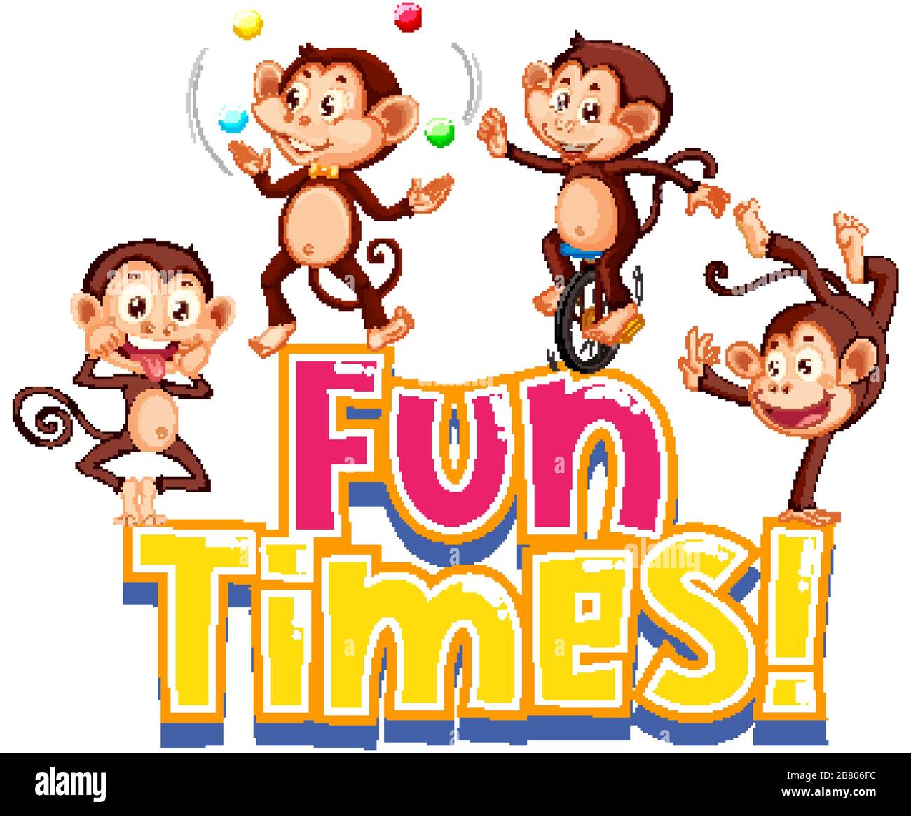 Sticker design for word fun times with cute monkeys illustration Stock ...