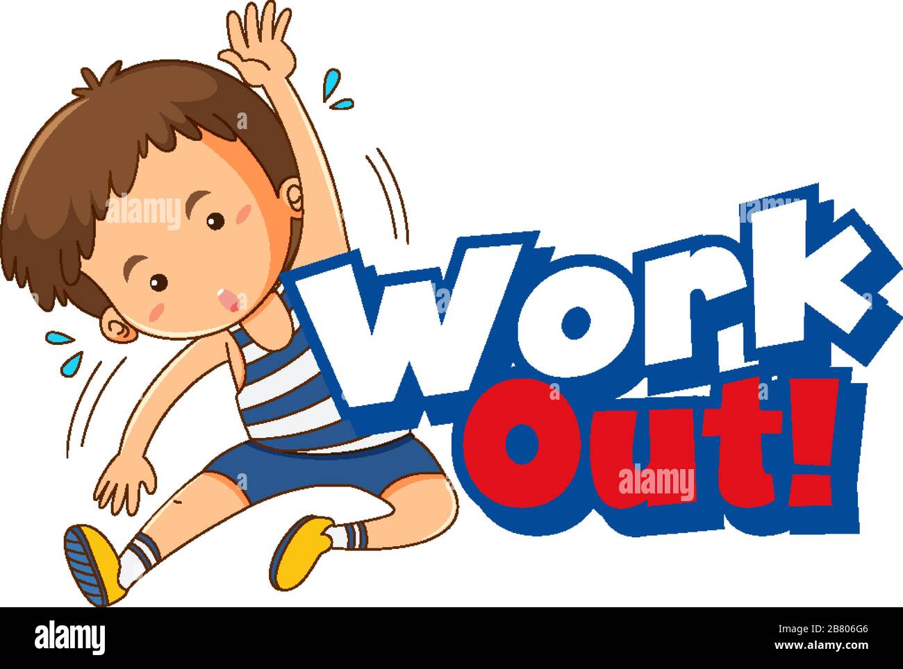 Font design for word work out with kid doing exercise illustration ...