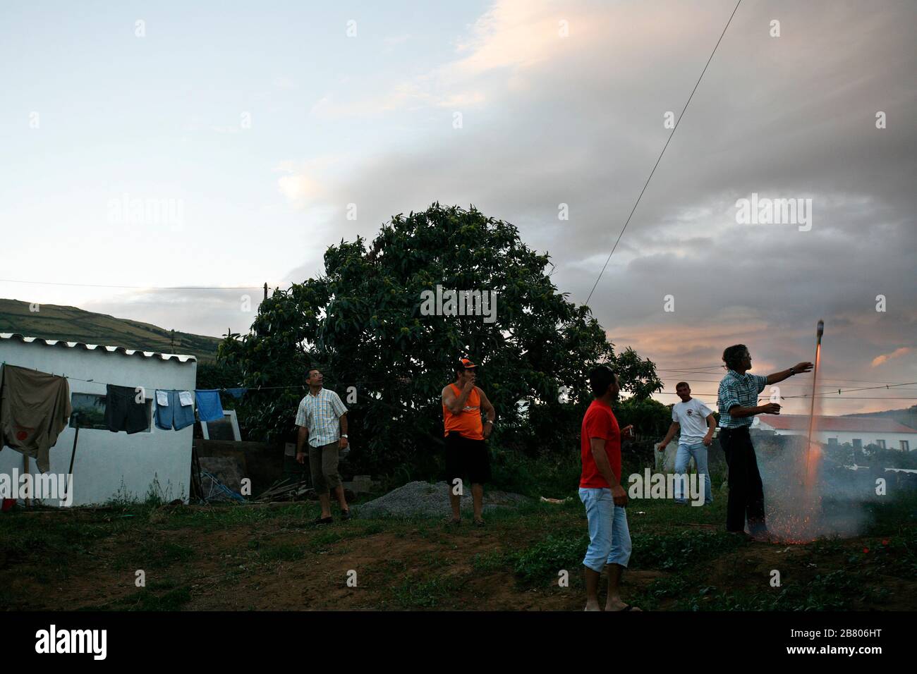 Tourada a corda, traditional fiesta in Terceira island. Bulls with a rope managed by shepherds in villages all around island. Açores islands, Portugal. Stock Photo