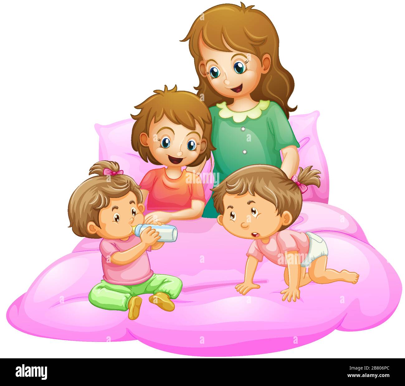 Scene With Mother And Kids Getting Ready For Bed Illustration Stock Vector Image Art Alamy