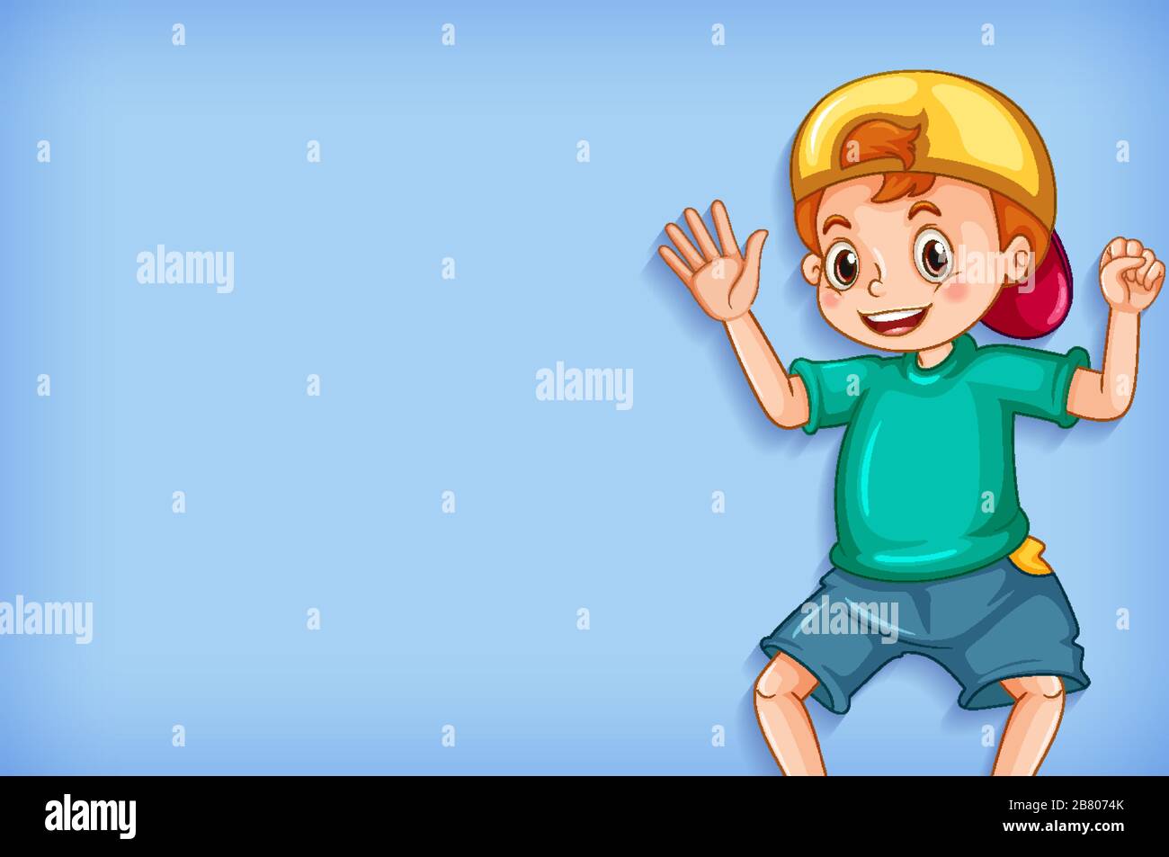 Plain background with happy boy in green shirt illustration Stock ...