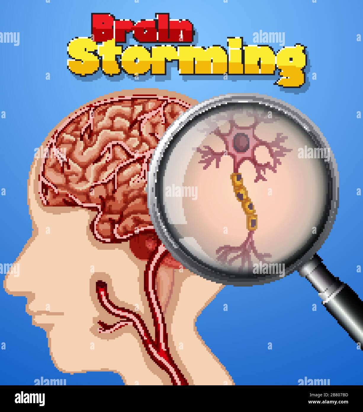 Font design for word brain storming with human brain in background