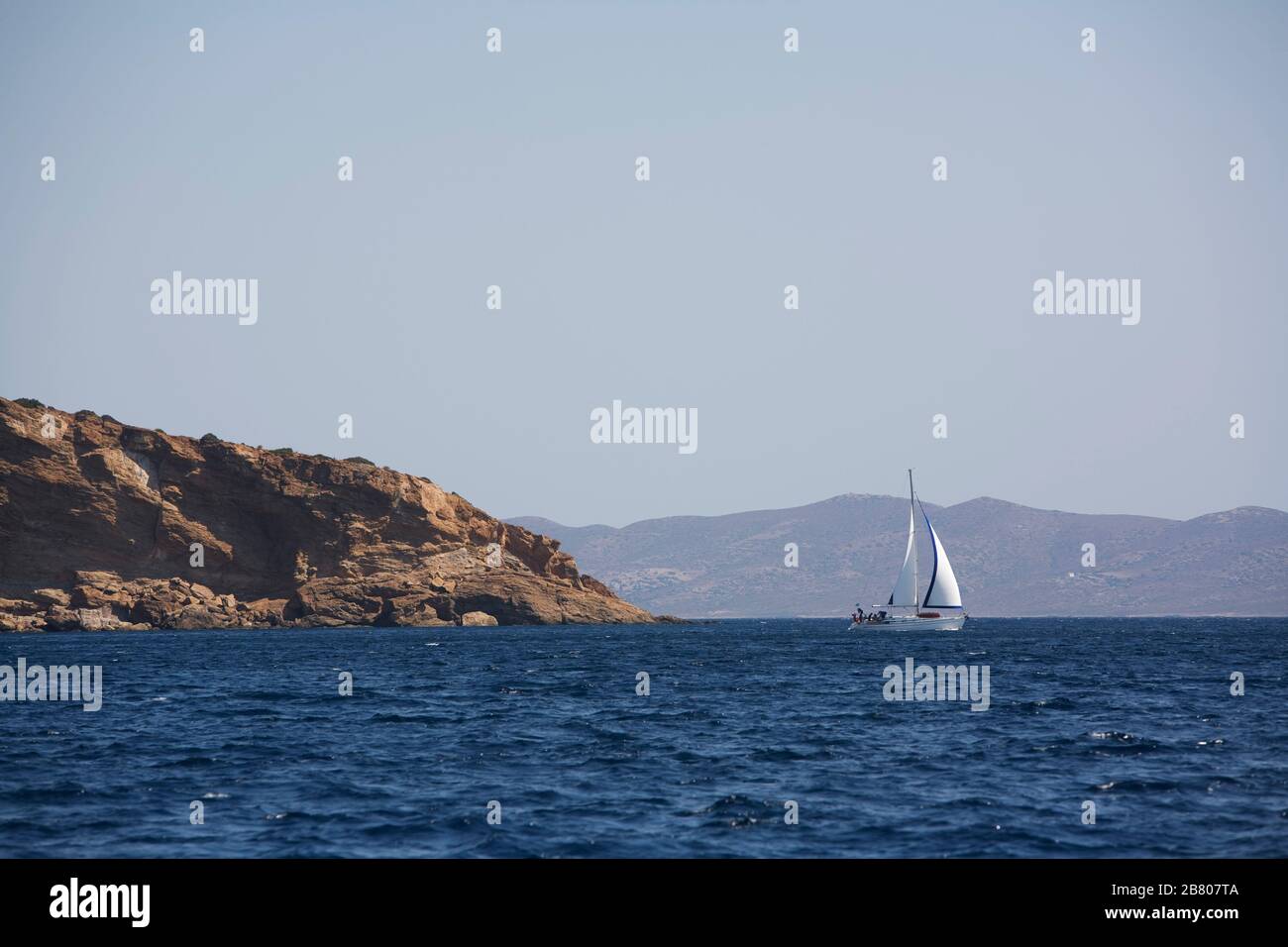 Sailing at Cape Sounion. Egean Sea, Mediterranean. Greece (Hellas), Europe.. Stock Photo