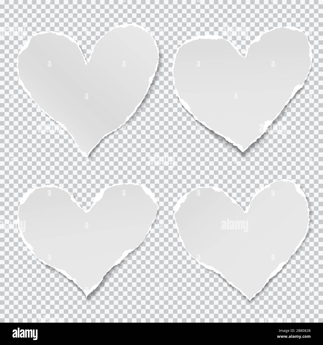 Torn of white paper hearts for note with soft shadownote stuck on