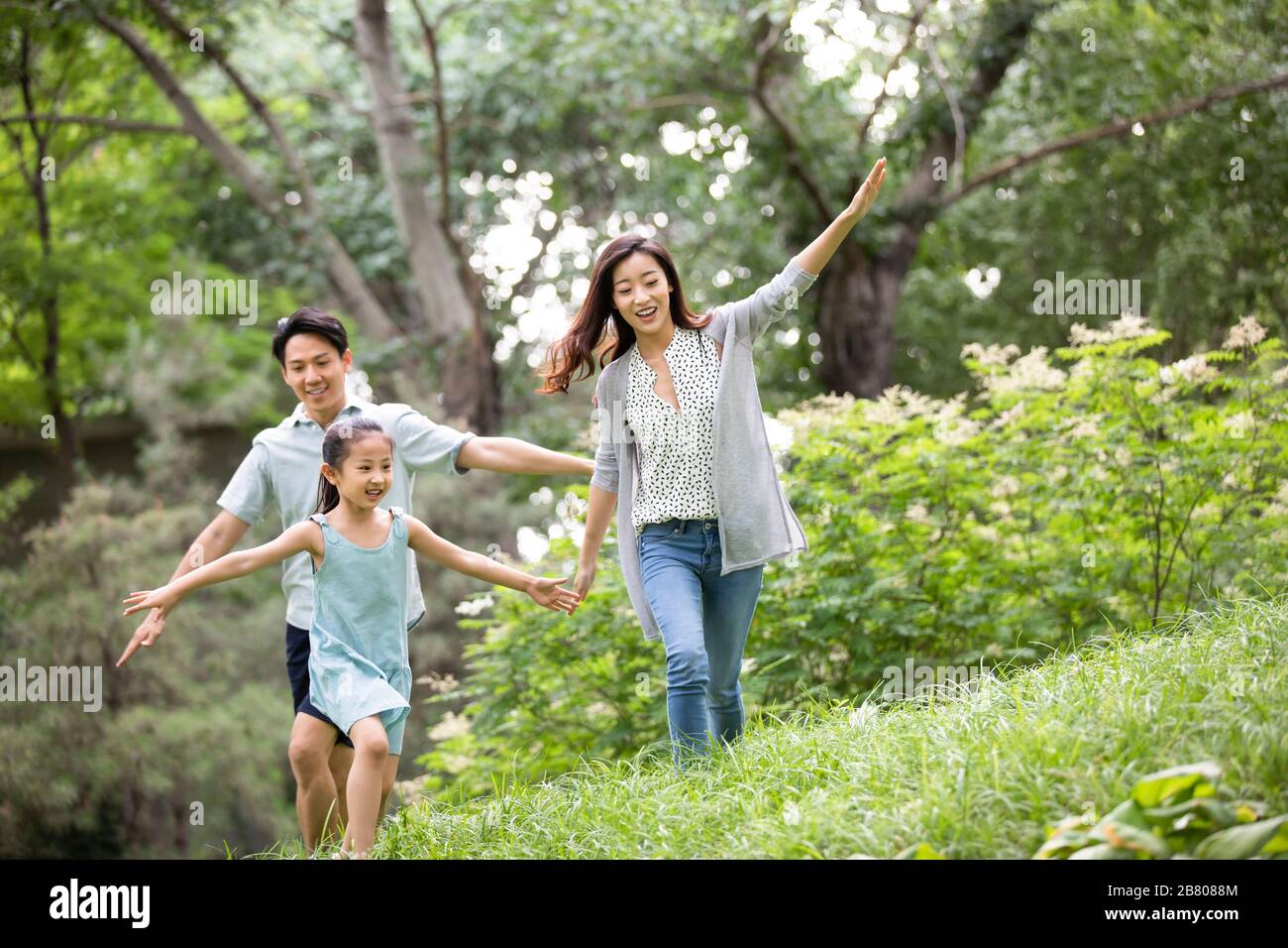 Happy young Chinese family playing on grass Stock Photo - Alamy